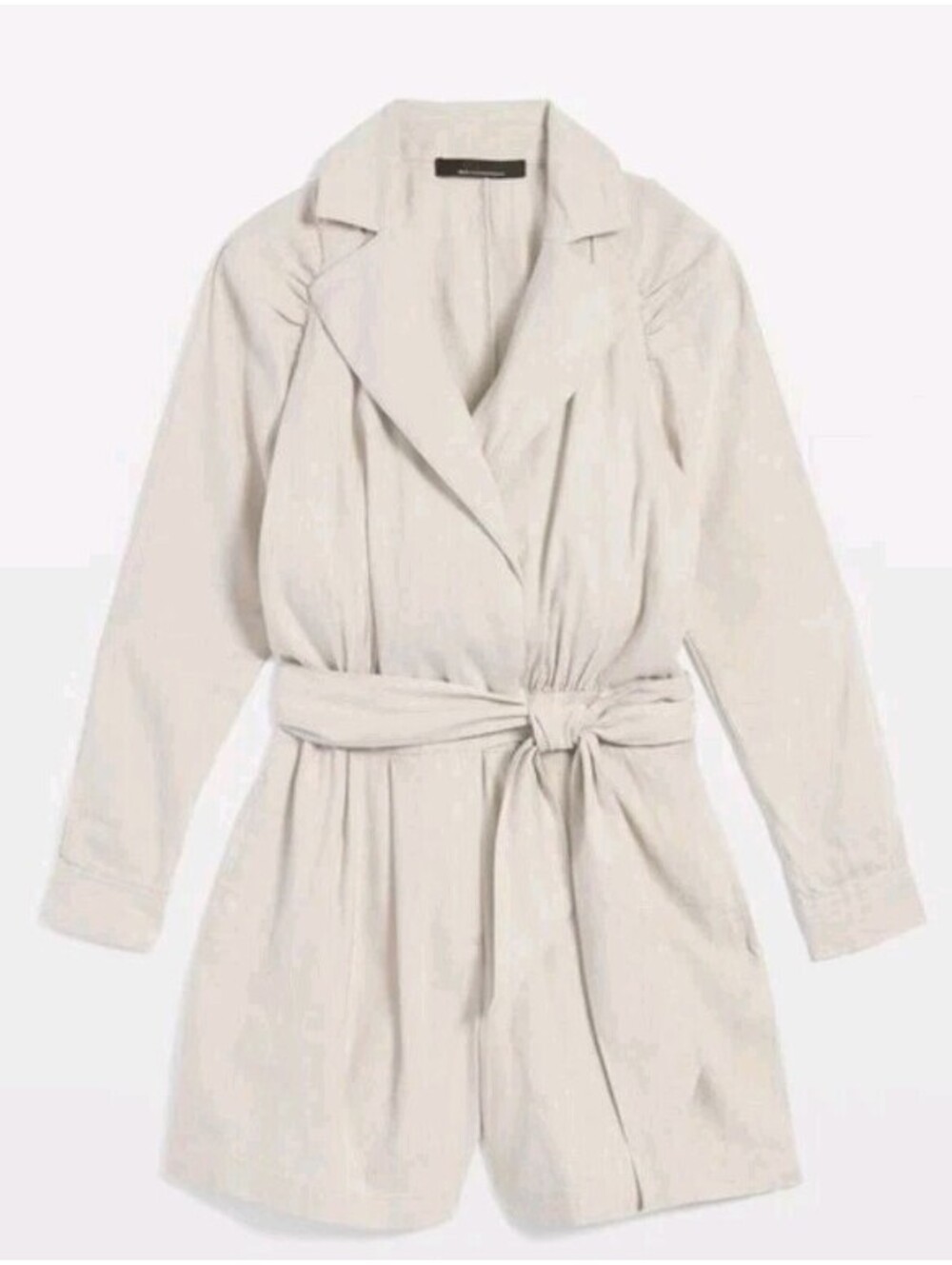 WHBM Linen Romper 6 Flax Natural Long Sleeve Elastic Waist NWT $160